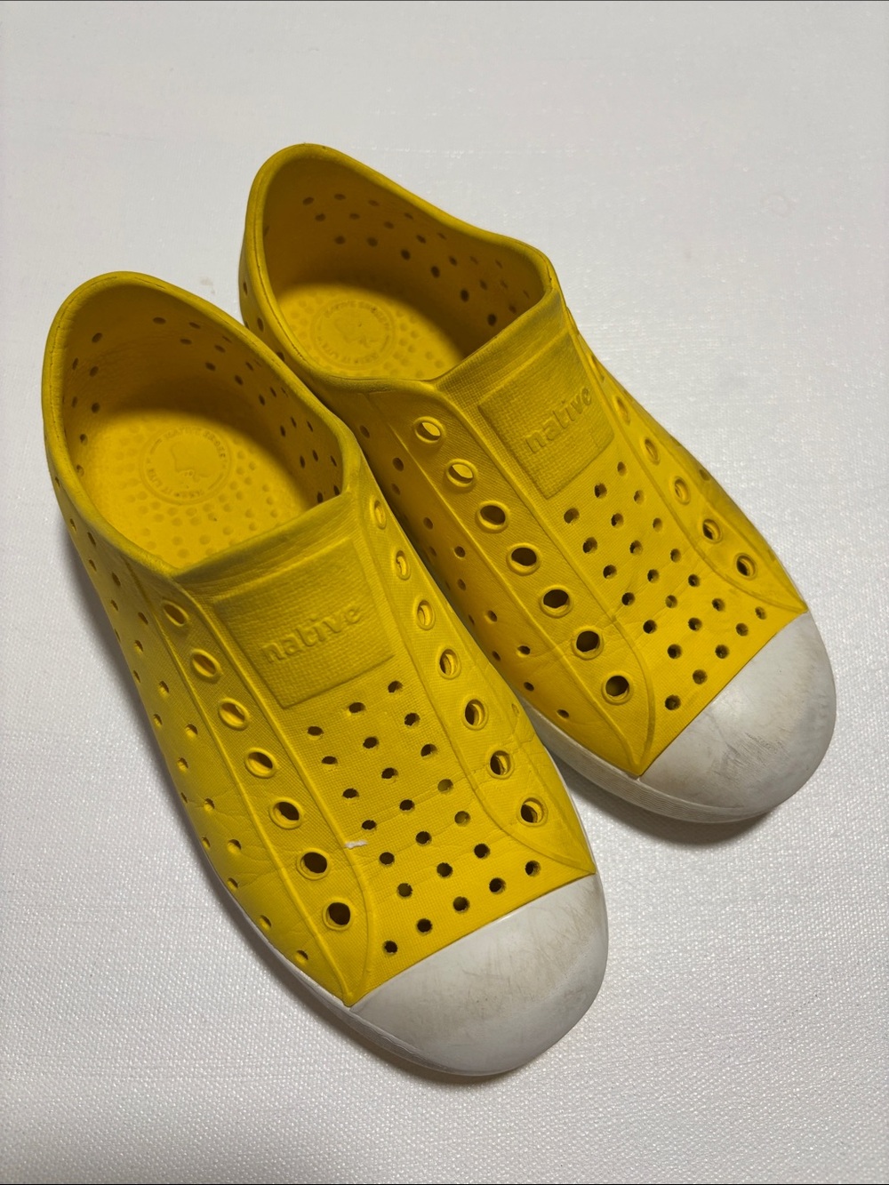 Native Kids Yellow Slip-On Water Shoes with White Toe Cap